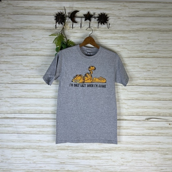 Garfield Only Lazy When I’m Awake Gray Tee - Picture 1 of 4